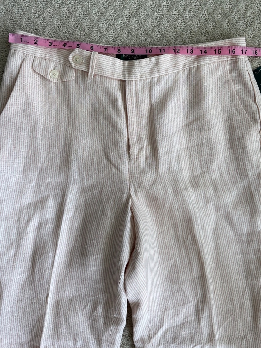 Lauren Ralph Lauren Striped Straight Leg Linen Trousers 14P Lightweight Preppy - Picture 12 of 14